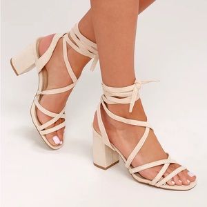 Lulus- Ashton Light Nude Suede Lace-Up Heels- Size 7
